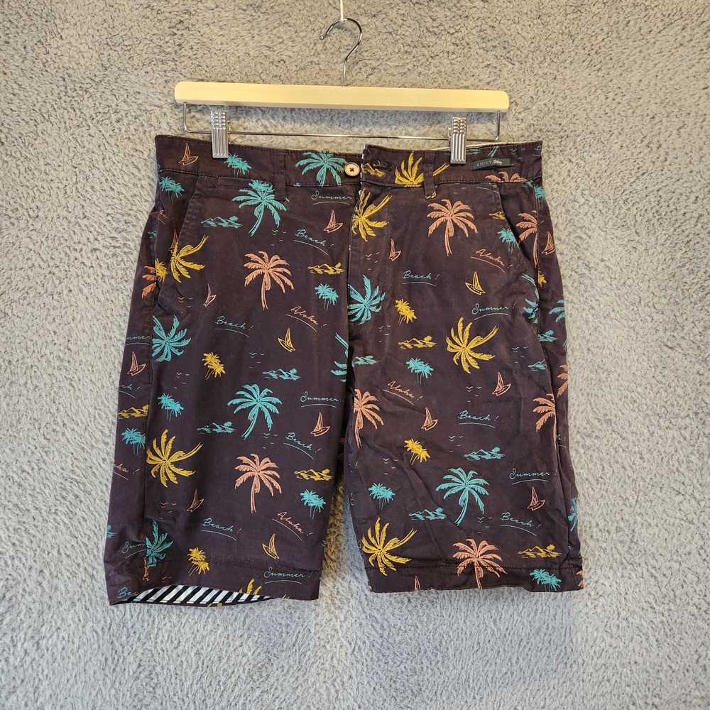 Cactus Man Ricky Singh Shorts Mens 32 Palm Tree Enjoy Today Colorful Zip Fly